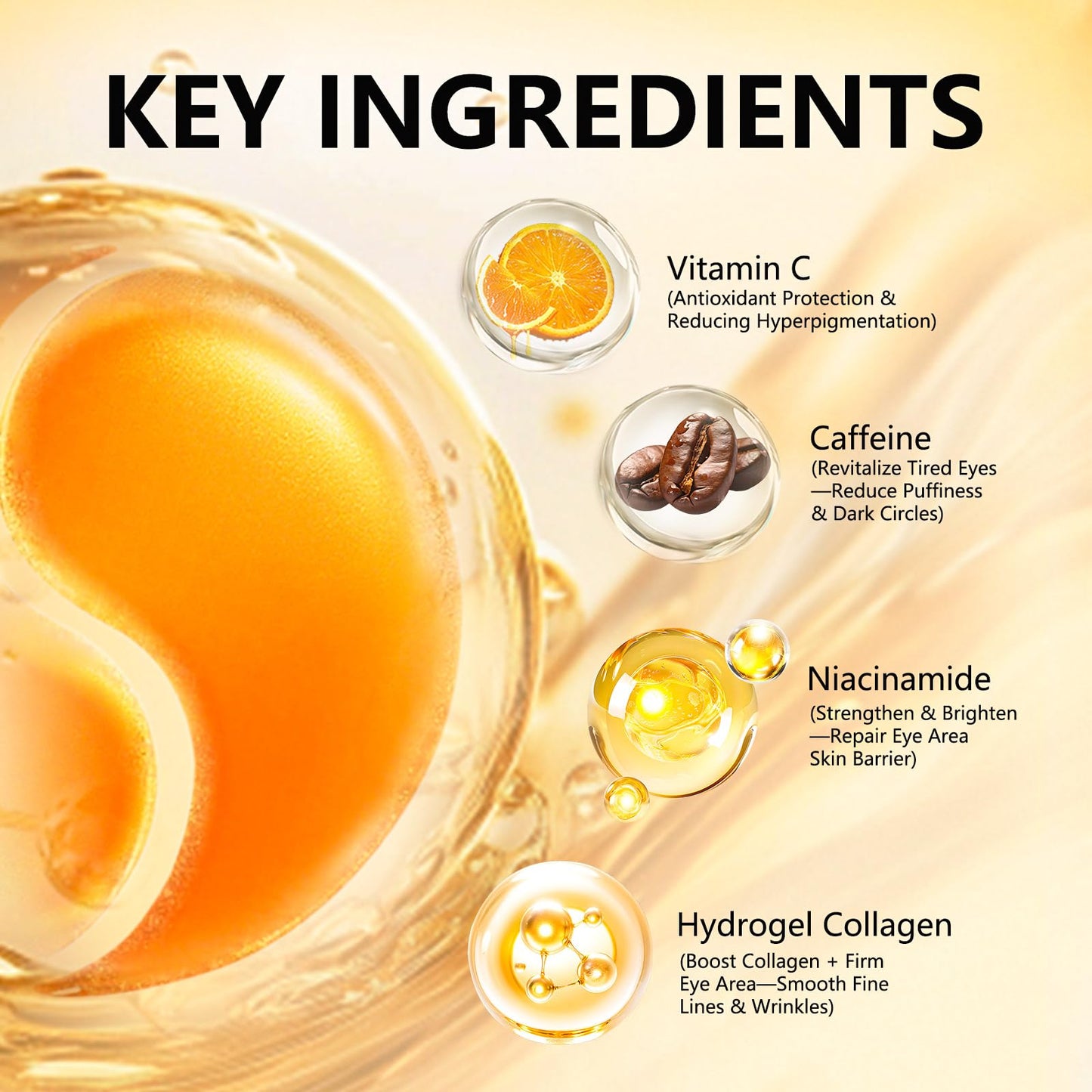 Aeryea Under Eye Patches with Vitamin C & Caffeine 30 Pairs for Dark Circles, Fine Lines and Puffiness, with Niacinamide Hydra-Gel Collagen, Skin Care for Men & Women