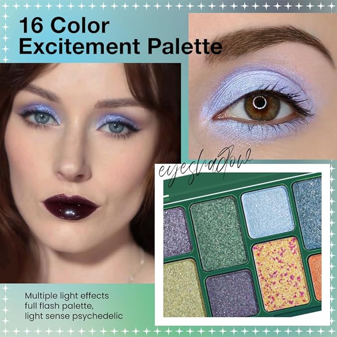 16 Colors Eyeshadow Palette,Matte&Glitter&Shimmer Eyeshadow Makeup,Naturing-Looking,High Pigment Waterproof Eye Shadow Palette Makeup, 100% Cruelty-free (04#Super Flash Series)
