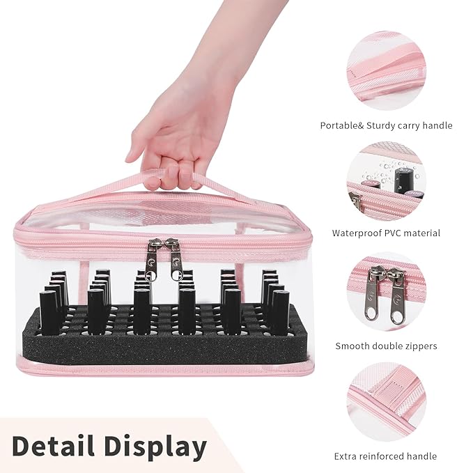 Beloving Clear Nail Polish Organizer Holds 30 Bottles PVC Nail Polish Case See-Through Nail Supplies with Manicure Tools Storage Sections, Portable Travel Nail Tech Carrying Bag for Storage Display