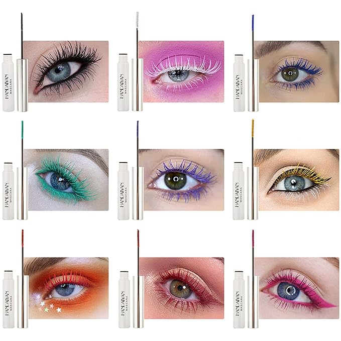 BONNIE CHOICE 9 Colors Colored Mascara Set for Eyelashes, Red Pink Purple Blue White Black Rainbow Colorful Mascara Waterproof Charming Long Lasting Voluminous Eye Makeup Mother's Day Gifts for Women