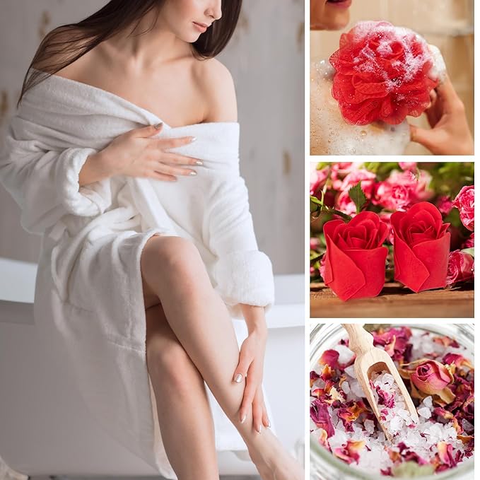 Bath and Body Gift Basket Set for Mothers Day - 9 Pcs Luxury Rose Spa Gift Basket Set for Women, Gift with Bath Bomb | Perfect Valentine's, Birthday, Christmas Gifts for Her, Gift for Mom All Occasion