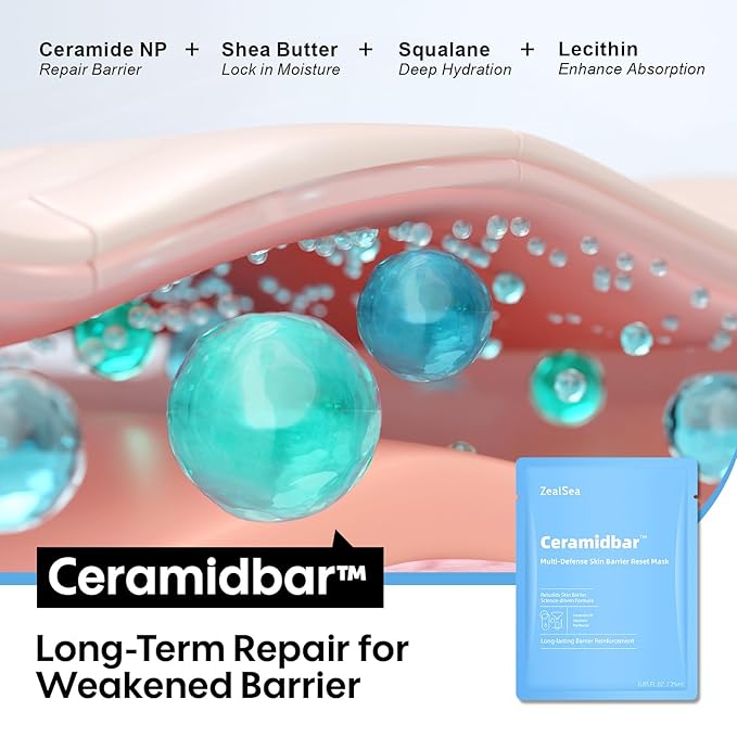 ZealSea Cicalix & Ceramidbar Face Masks Skincare, All-in-one Proven Derm Solution Facial Mask for Visibly Soft | Plump | Quenching | Anti-aging, Soothing & Refreshing, Strengthen & Restore, 4+4 Duo
