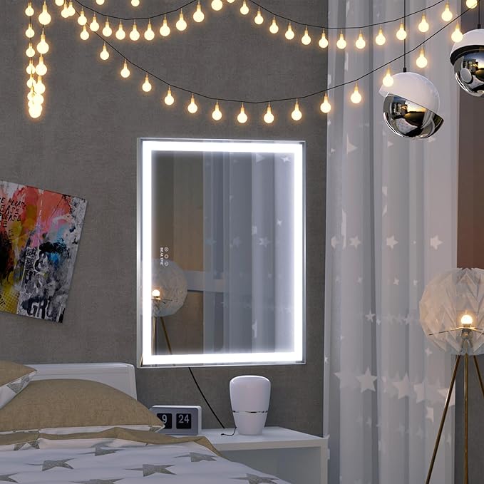 BEAUTME Vanity Mirror with Lights, Hollywood Lighted Makeup Mirror for Dressing Room & Bedroom, Slim Aluminium Frame Design(Silver,28.3" x 22.2")