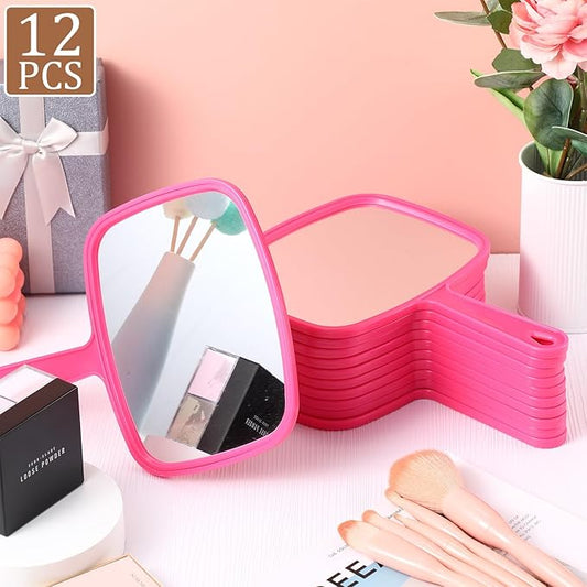 Geetery 12 Pcs Hand Mirror Handheld Makeup Mirrors with Handle Wall Mount for Cosmetic Bathroom Home Barber Salon Travel Portable Beauty School Gift for Women Student 6.69 x 9.45 Inch(Rose Red)