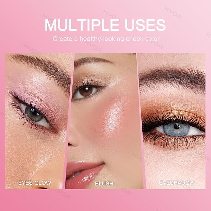 KYDA Pink Shimmer Blush, Gradient Cool Purplish Pink Color, Micro-fine Pearl Powder Blusher, Soft Buildable Cheek Color, Lightweight Smooth Finish, Multiuse Blush Makeup Compact