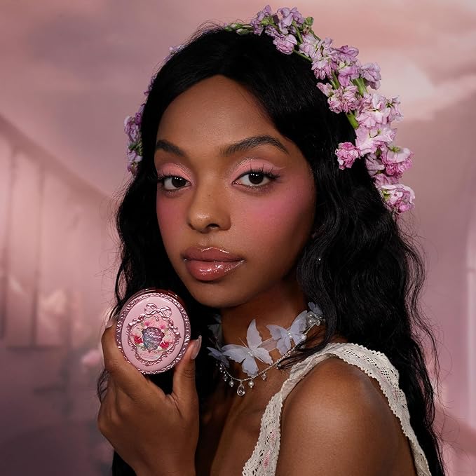 Flower Knows Swan Ballet Embossed Blush,Fushia Matte Finish,Buildable & Blendable Powder Blush for cheeks,Highly Pigmented,Natural Flush for All Skin Tones(02 Dreaming Butterfly,5g)