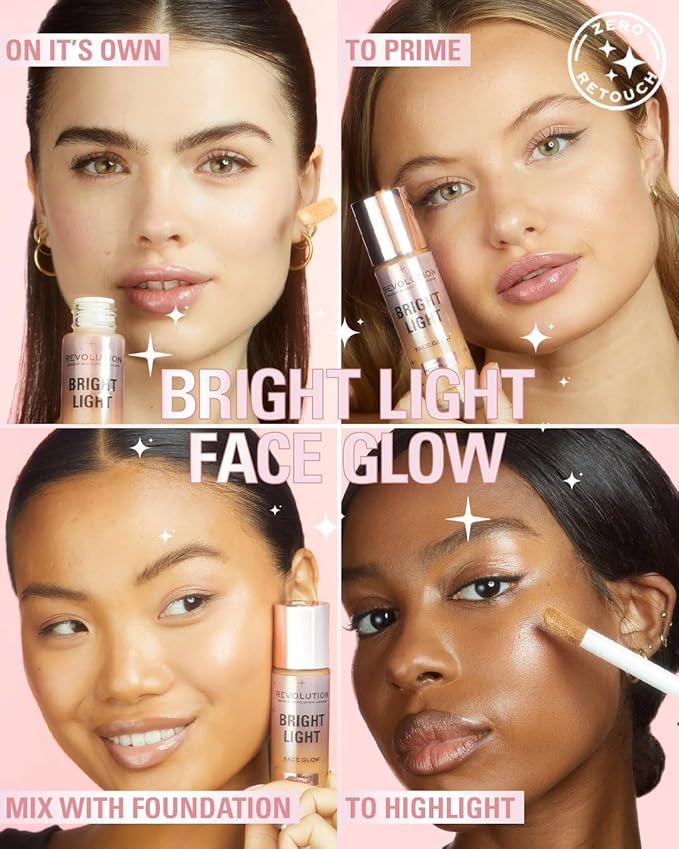 Revolution, Bright Light Face Glow, Lightweight & Brightening Multi-Use Skin Tint, Illuminating and Natural Glow Finish, Illuminate Medium, 0.77 Fl. Oz