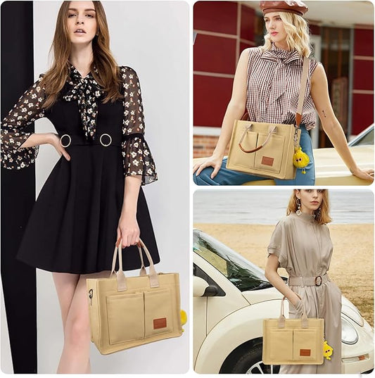 Canvas Tote Bag for Women With Pockets, Laptop Work Crossbody Purses Everything Shoulder Tote Bag Everyday Satchel Handbags
