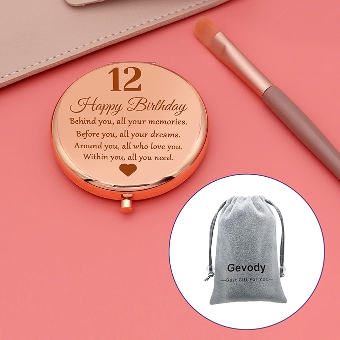 12th Birthday Gift - Inspirational Travel Makeup Mirror, Round Stainless Steel Mirror with Tabletop Mount, Compact Size for Portable Use