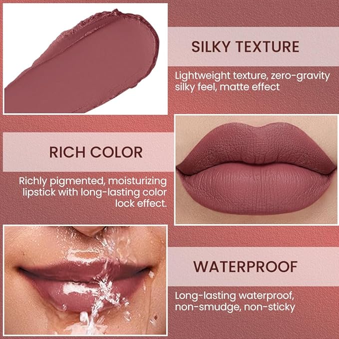 Maroon Matte Lip Liner Pencil - Crayon Matte Lipstick Pencil, No Transfer, Smudgeproof & Waterproof, Sharpenable Lip Crayon for Women, Velvet Long-Lasting Lip Color 03#