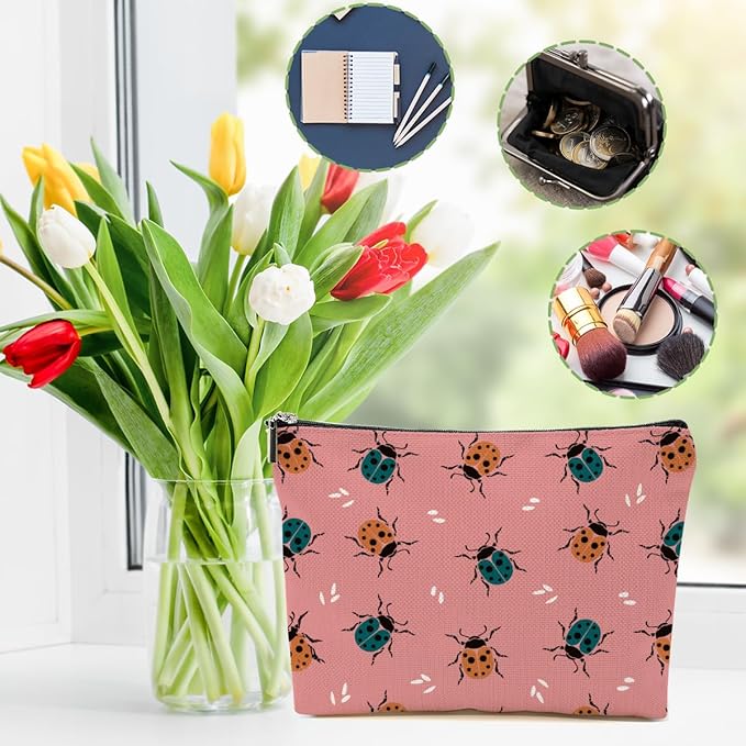 Beetle Insect Makeup Bag Insect Lovers Gifts Cosmetic Bag Beetle Themed Gifts for Women Girls Friend Daughter Entomologist Gift Travel Organizer Zipper Pouch Graduation Birthday Friendship Gifts