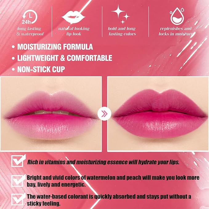 Water Lip Tint Red Grapefruit/Grape,korean Lip Tint Stain Natural Moisturizing& Non-sticky,Lip/Eye/Cheek 3 in 1 Lip Gloss，Smudge-proof & Lightweight,Vivid Color