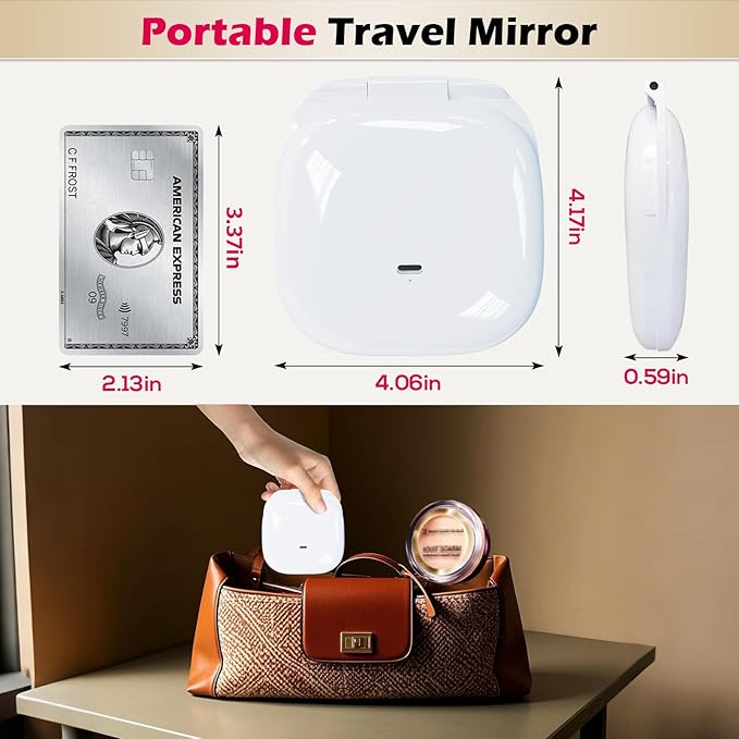 Adjustable Brightness Compact Mirror, Lighted Travel Mirror with 1X/10X Magnifying,Double Sided,Mini Dimmable Portable for Handbag and Pocket, USB C Charging,for Girls Women(with USB Cable)