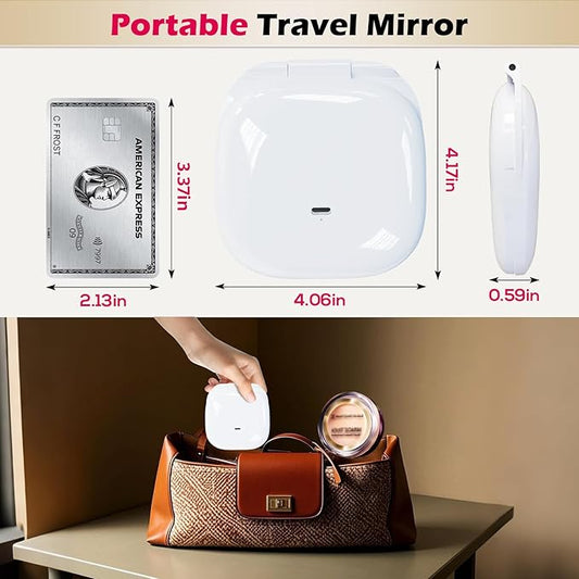 Adjustable Brightness Compact Mirror, Lighted Travel Mirror with 1X/10X Magnifying,Double Sided,Mini Dimmable Portable for Handbag and Pocket, USB C Charging,for Girls Women(with USB Cable)