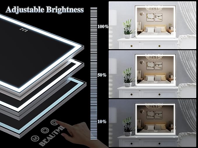 ANYHI Large Vanity Mirror with Lights, 28"x22" Makeup Mirror with Light Strip, 3 Color Modes, Dimmable, Smart Touch Control, Aluminum Frame, Tabletop or Wall Mount, White