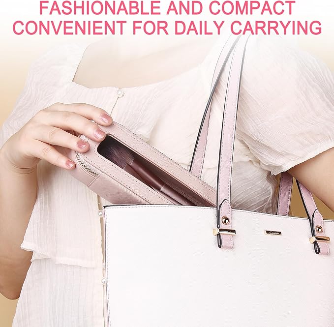 Makeup Brush Case Clear Travel Cosmetic & Toiletry Bag Slim Makeup Bag with Zipper Small Purse Organizer Car Essential Bag for Women (Pink, SLIM-3)