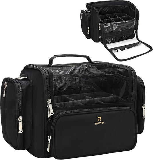 Makeup Brush Bag, Makeup Artist Must Haves, Professional Travel Makeup Brush Case, Extra Large Stand Up Make Up Brush Holder Makeup Organizer, Full Open With Compartments and Shoulder Strap