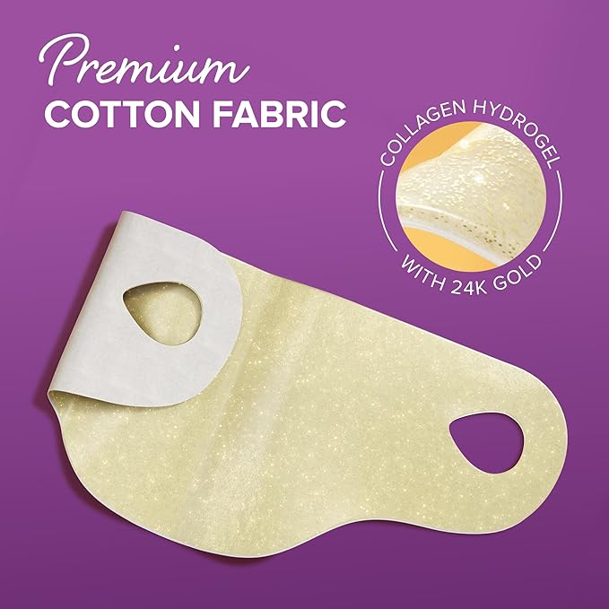 MAREE Collagen Facial Mask with Hyaluronic Acid - Hydrating Face Masks Skincare - Mascarillas Faciales For Women Skin Care - Gold, 5 Count