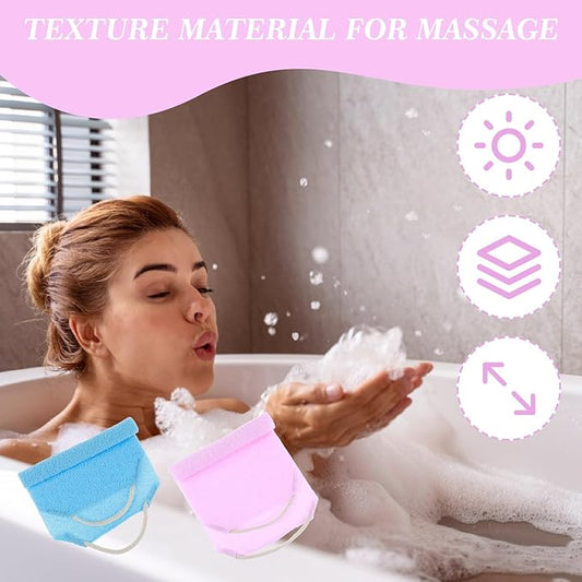 2 Pcs Back Scrubber for Shower, Back Washer with Handles for Men & Women, Double-Side Use Exfoliate Washcloth Bath Tool to Scrub Your Body (Pink and Blue)