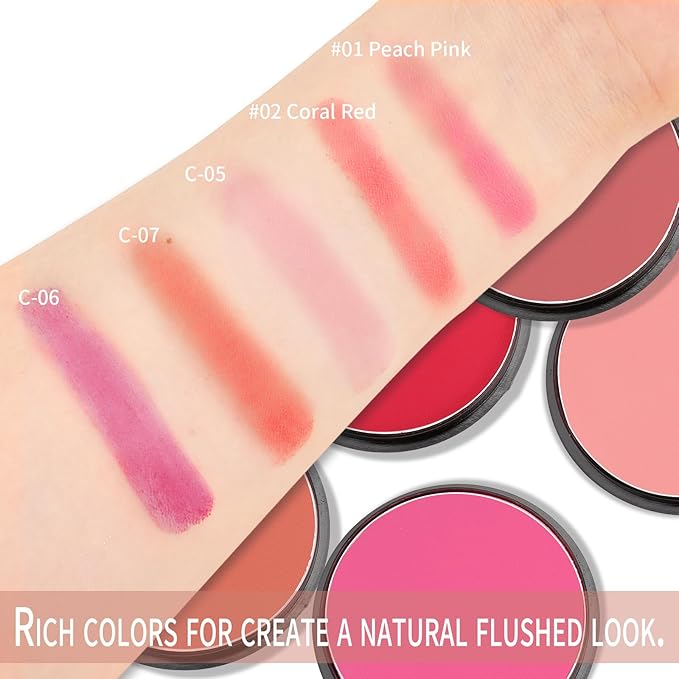 Boobeen Powder Blush Matte Blush, Highly Pigmented Beauty Cream Blush Palette for Create A Natural Cheek Flushed Look, Rich Colors (C-06)