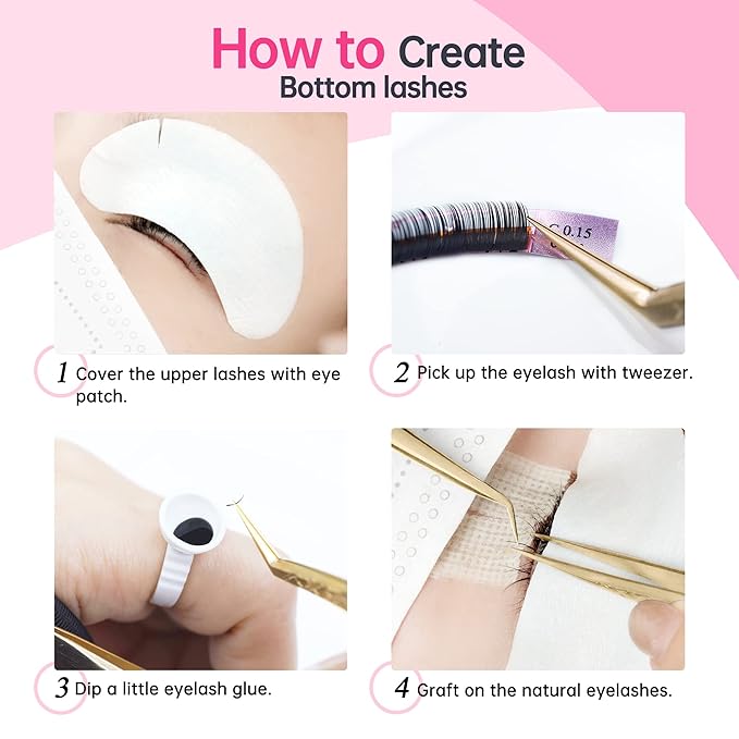 Beauty7 Mixed Volume Under Bottom Lower Individual False Eyelash Extension Tray Matte Synthetic Mink Lash (0.1 Thickness, C Curl)