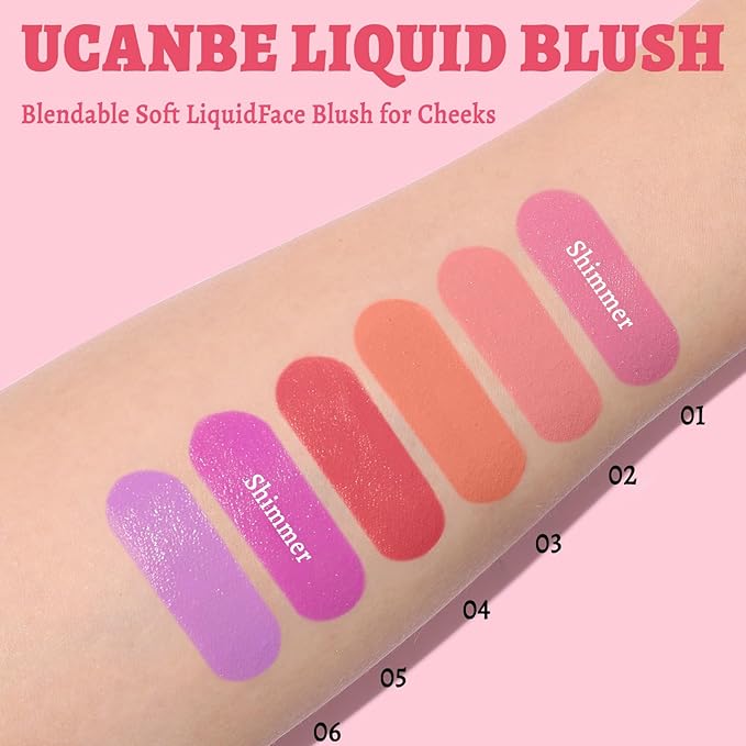 UCANBE Liquid Shimmer Blush Makeup for Cheeks, Highly Pigmented, Long Lasting, Anti-scratch, Natural-Looking, Daily Use Makeup Blush Suitable for Women Girls(05 Baby Pink)
