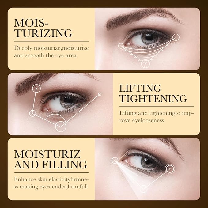 Gold Moisturizing Eye Cream, Hydrating Under Eye with Hyaluronic Acid, Glycerin, Delicate Eye Skin Increase Skin Elasticity for All Skin Types, 2oz