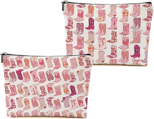 2pcs Western Makeup Bag Western Gifts for Women Cosmetic Bag Cowgirl Gifts for Women, Girls Sister, Pink Boots Cowboy Boots Gift Christmas Birthday Gift, Cowgirl Stuff