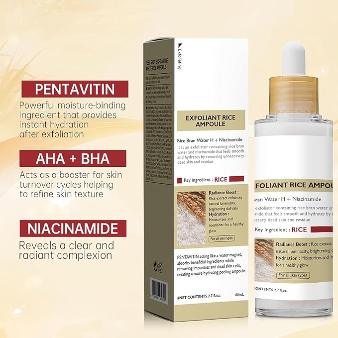 2PCS Rice Exfoliating Ampoule Set, 2025 Upgrade Black & White Rice Exfoliant, Peel & Shot Glow Rice Ampoule Duo for Glowing Skin | Gentle Peel + Pore Minimizing & Deep Hydration for All Skin Types