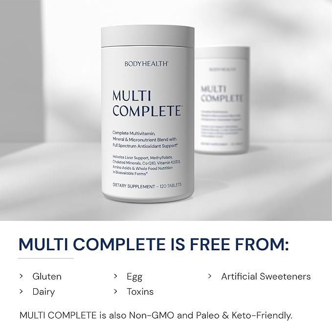BodyHealth Multi Complete (120 Ct) Daily Multivitamin for Men and Women with Whole Foods, Minerals, Antioxidants, Organic Green Food Concentrates, and Liver Detox Extracts, Vegan and Non GMO