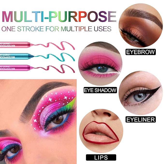 3 Colorful Eyeliner Pen Set, Eye Shadow Pencil, Pearl Eyeliner Kit Metallic Glitter Eye liner Pencil for Women Eye&Lip Liner Professional Eye Makeup Set Colorful Eye Color (3PCS C)