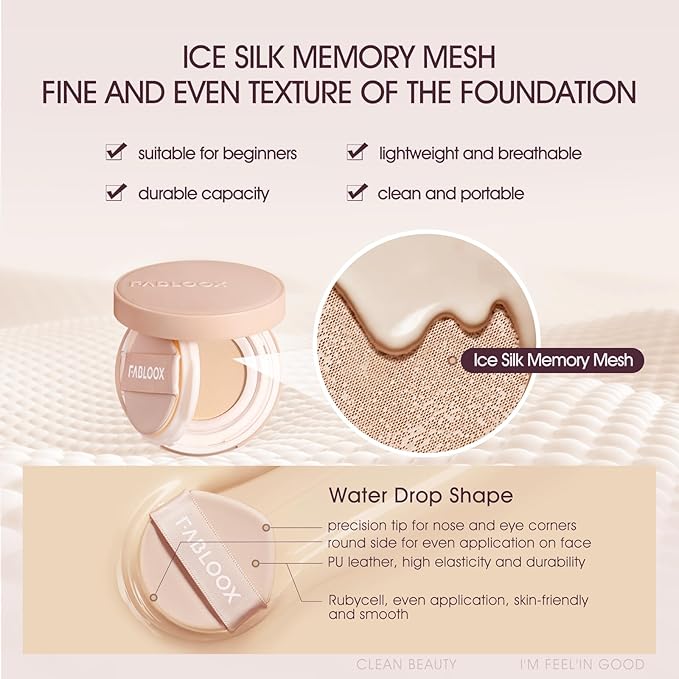 Long-Lasting Cushion Foundation, Natural Cover Foundation Makeup, Breathable and Lightweight Makeup Cushion Foundation, for Fair Light Skin, Neutral Undertone, 0.45 Fl Oz x 2