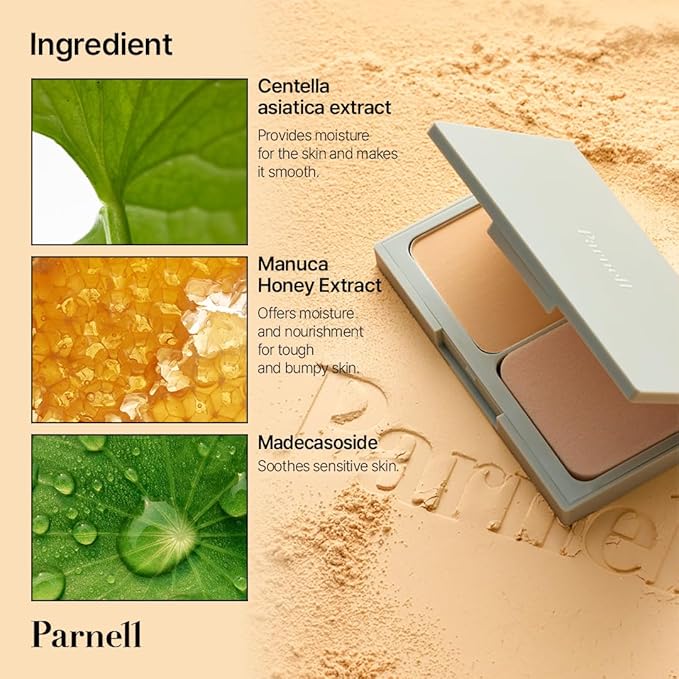 Parnell Cicamanu Matte Spondation (Powder Foundation with Sponge) 11g, #21 Fair Ivory | Lightweight Oil-Control | Matte Finish and Long-Lasting | Infused with Centella Asiatica | K-Beauty