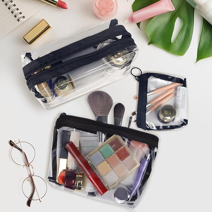 Aosbos 3-Pack Mesh Cosmetic Bag Set - Travel/On-The-Go Makeup Storage, Zipper Closure Small Pouch