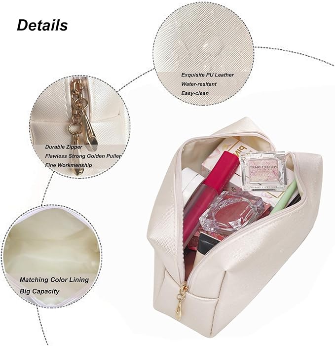 2pcs set PU Leather Cosmetic Bag for Women Minimalism Makeup Bag for Daily Use Portable Storage Purse Small Neat Cosmetic Pouch Water-resistant Toiletry Bag for Travel (Silver)