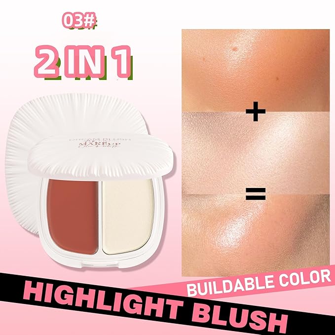 Cream Blush for Cheeks Creamy & Ultra Pigmented Formula Multi Use Face Blushes Makeup Cosmetics #03