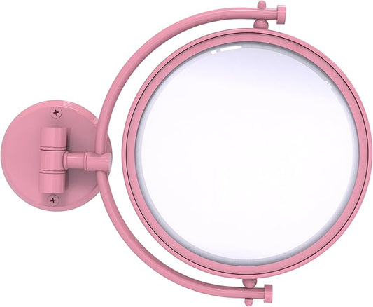 Allied Brass WM-4/2X-PNK 8 Inch Wall Mounted Make-Up Mirror 2X Magnification, Pink
