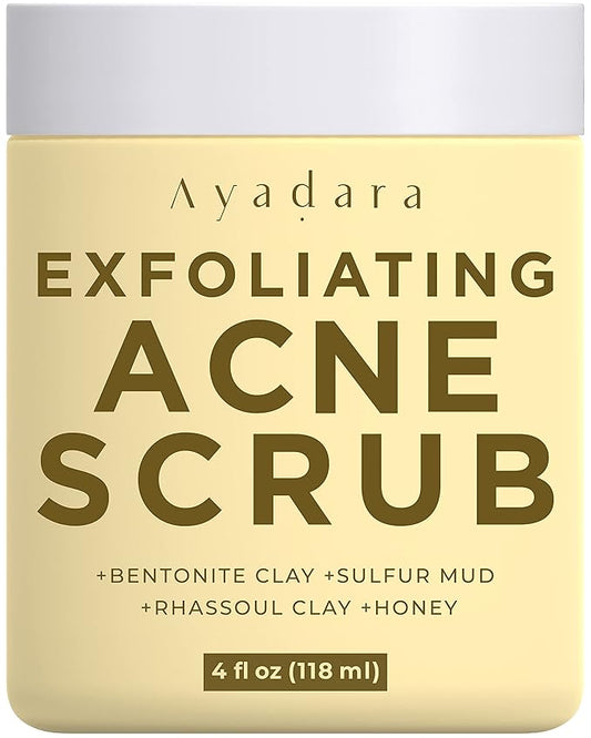 Exfoliating Acne Scrub, 4 fl oz(118 ml), Exfoliating Acne Face Wash, Natural Facial Scrub for Severe and Hormonal Acne, Facial Acne Scrub for Teens, Women, Men, and Adults, 120-Day Supply
