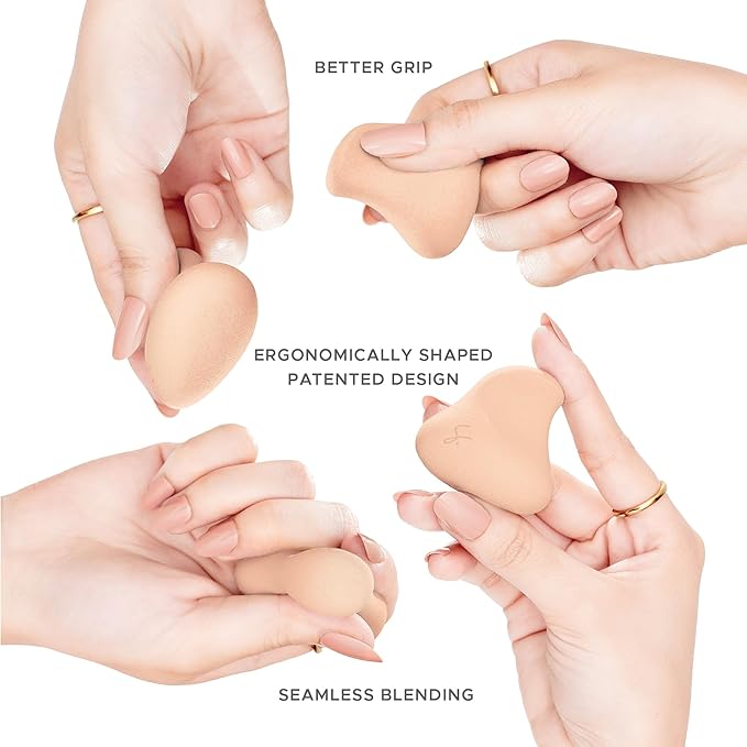 Complexion Pro Beauty Blender Sponge, Peach, 3 Piece Set - Ergonomic Makeup Sponge and Beauty Blender, Essential Make up and Blending, Multipurpose Makeup Kit Facial Sponge