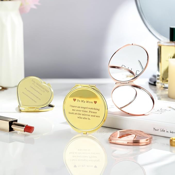 Personalized Cosmetic Compact Mirror 2.75 Inch Round Rosegold Handheld Travel Pocket Make up Mirror Beauty Tools Accessories Small Gifts for Women