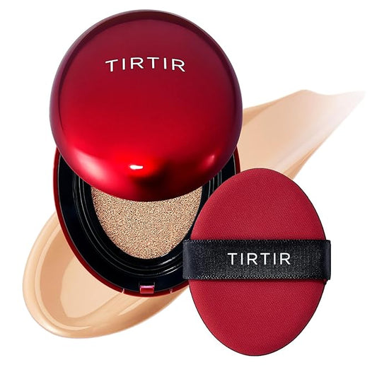 TIRTIR Mask Fit Red Cushion Foundation | Full coverage, Weightless, Skin fit, Satin Glow Finish, Korean Makeup, beauty, Tattoo cover up, Buildable (#22N Shell Beige, 0.63 Fl Oz)