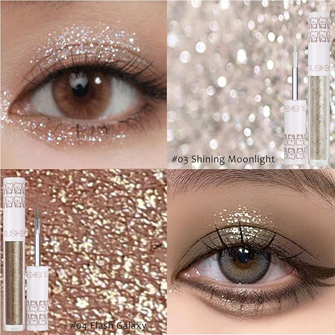 Eye Glitter Liquid Eyeshadow Eyeliner Set(6Pcs), Glittery Korean Makeup Bling Under Eye Shadows, Shimmer Tear Drop Make Up Gift Kit, Quick-Dry, Long-Lasting Loose Glitter Glue for Crystal Makeup
