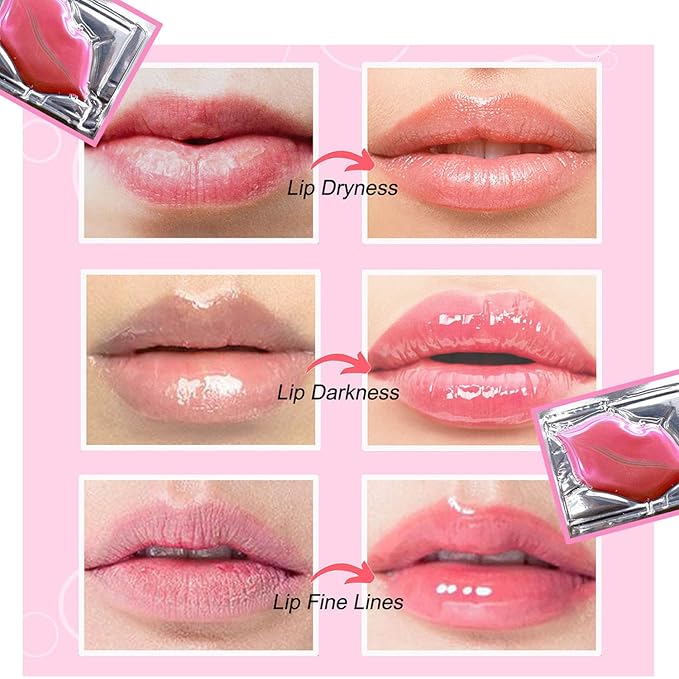 30 Pairs Lip Masks & Gold Hydrogel Collagen Eye Masks, Under Eye Patches Gel Pads for Dark Circles and Puffiness, Moisturizing & Anti-Ageing Skincare for All Skin Types