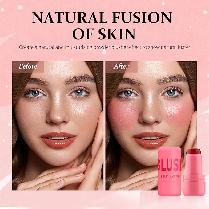 Jelly Blush Stick, Cream Blush & Tool 2-IN-1, Blendable Blushes Makeup For Eyes Lips Cheeks, Color Balm Natural and Creamy #SPLASH