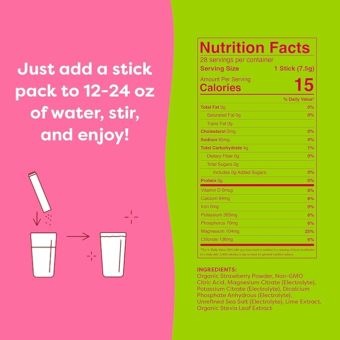 FlavCity Strawberry Limeade Electrolytes Powder Packets - 28 Hydration Packets - No Added Sugar - Hydration Powder with Real Fruit & Unrefined Sea Salt - Keto & Gluten-Free (28 Stick Packs)