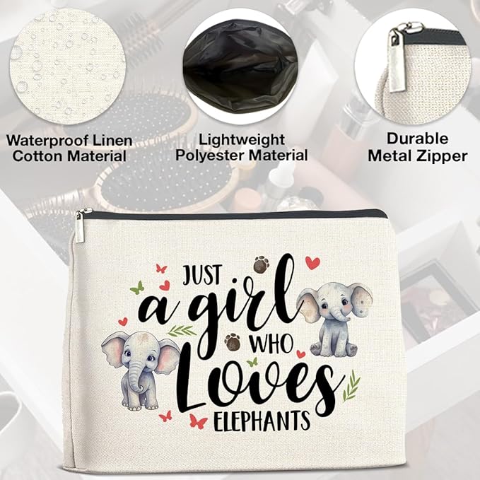Makeup BagElephant Lovers Gifts for Women Cosmetic Bag Zipper Makeup Pouch Just a Girl Who Loves Elephants