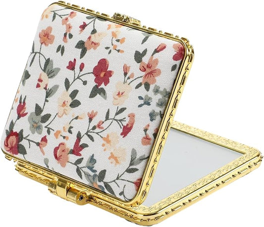 VOCOSTE Compact Mirror for Purses, Flower Pocket Square Mini, Floral Small for Purse, Vintage Folding Travel Portable for Women, White