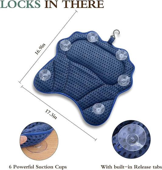 Bath Pillow RUVINCE Ergonomic Luxury Bathtub Pillow with Head,Neck, Shoulder and Back Support, 4D Bath Pillows for tub with 6 Powerful Suction Cups, Fits All Bathtub, Spa Tub, Hot Jacuzzi (Dark Blue)
