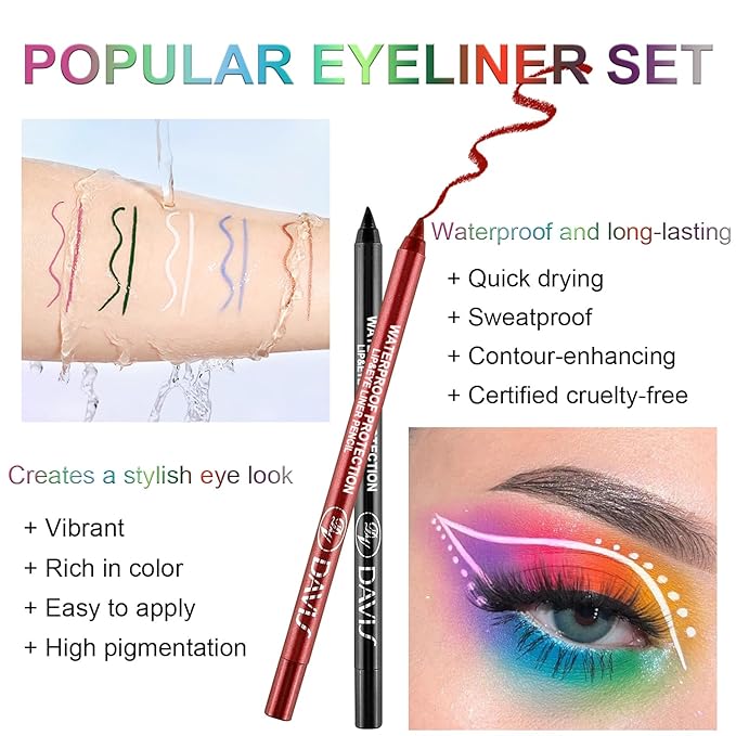 3 Colorful Eyeliner Pen Set, Eye Shadow Pencil, Pearl Eyeliner Kit Metallic Glitter Eye liner Pencil for Women Eye&Lip Liner Professional Eye Makeup Set Colorful Eye Color (3PCS C)