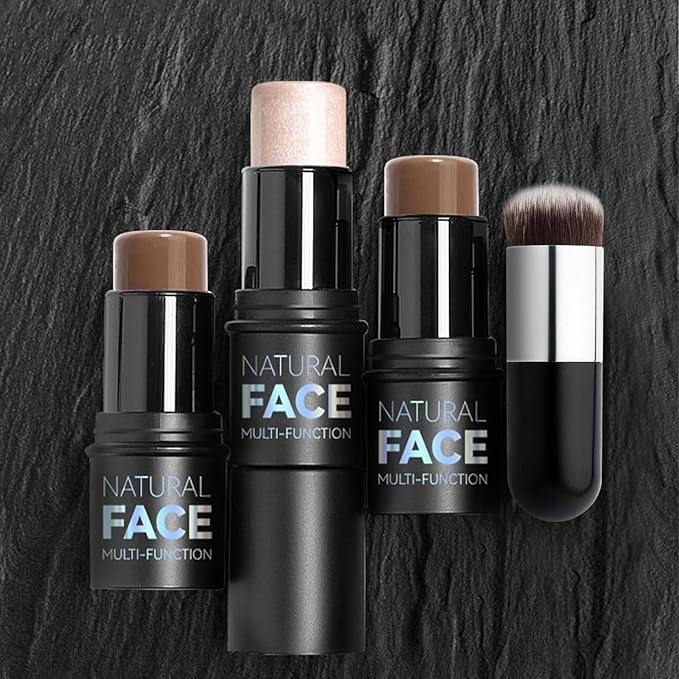 2 Pcs Cream Contour Highlighter Stick for Face Cheeks, Face Brightens Trimming Cream Bronzer Stick, Waterproof Long Wearing Contour Wand Matte & Dewy Finish Face Shaping Makeup (2+6)